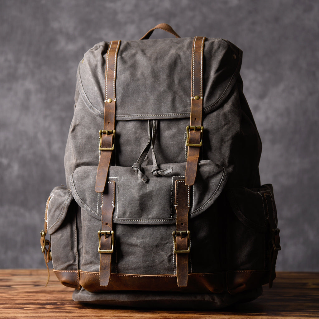Personalized Waxed Canvas Backpack Large Travel Backpack School Rucksack Laptop Backpack Unisex Weekender Backpack - LISABAG