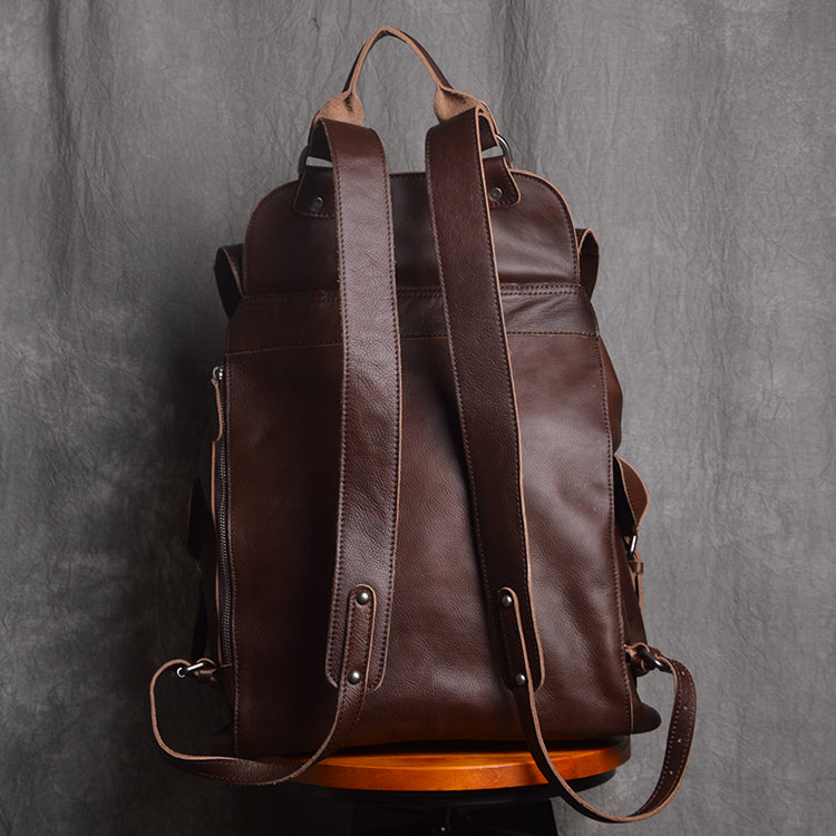 Full Grain Leather Backpack Unisex School Backpack 15.6'' Laptop Backpack Weekender Backpack NP03