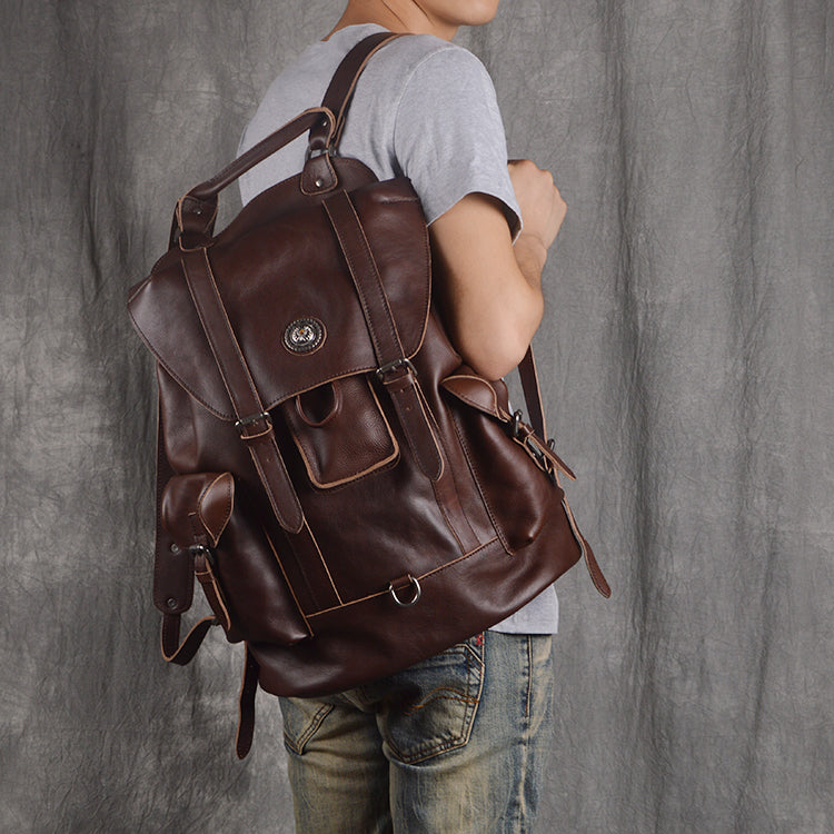 Handmade Full Grain Leather Backpack Unisex School Backpack 15'' Laptop Backpack Weekender Holdall - LISABAG
