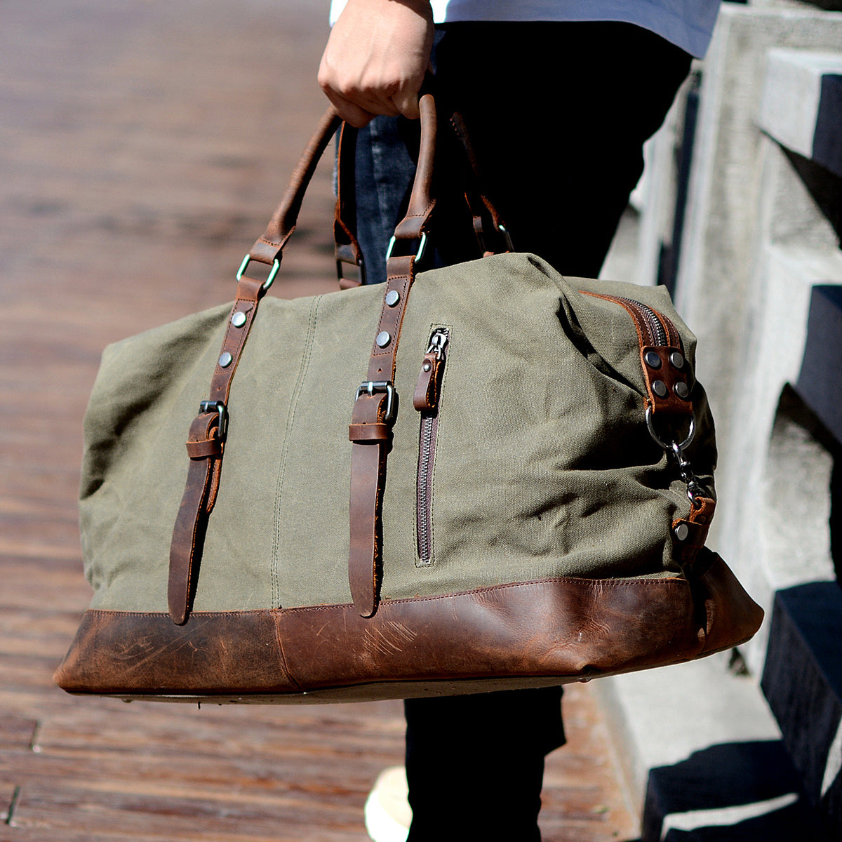Military leather duffle bag discount