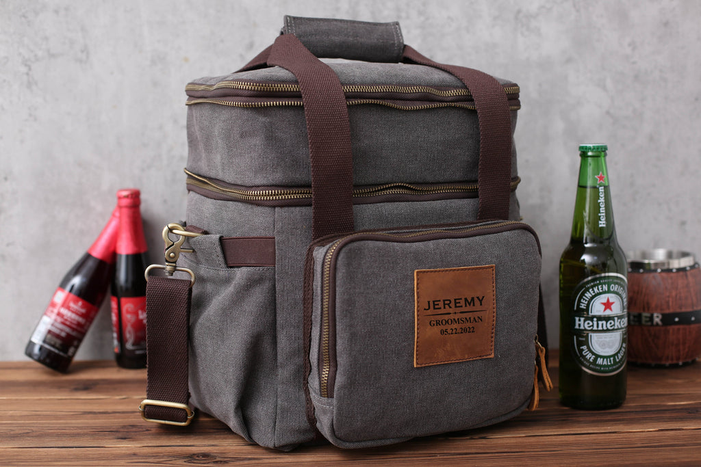 Personalized Beer Cooler Bag, Groomsmen Gift, Monogrammed Insulated Cooler Bag, Custom Gift for Men