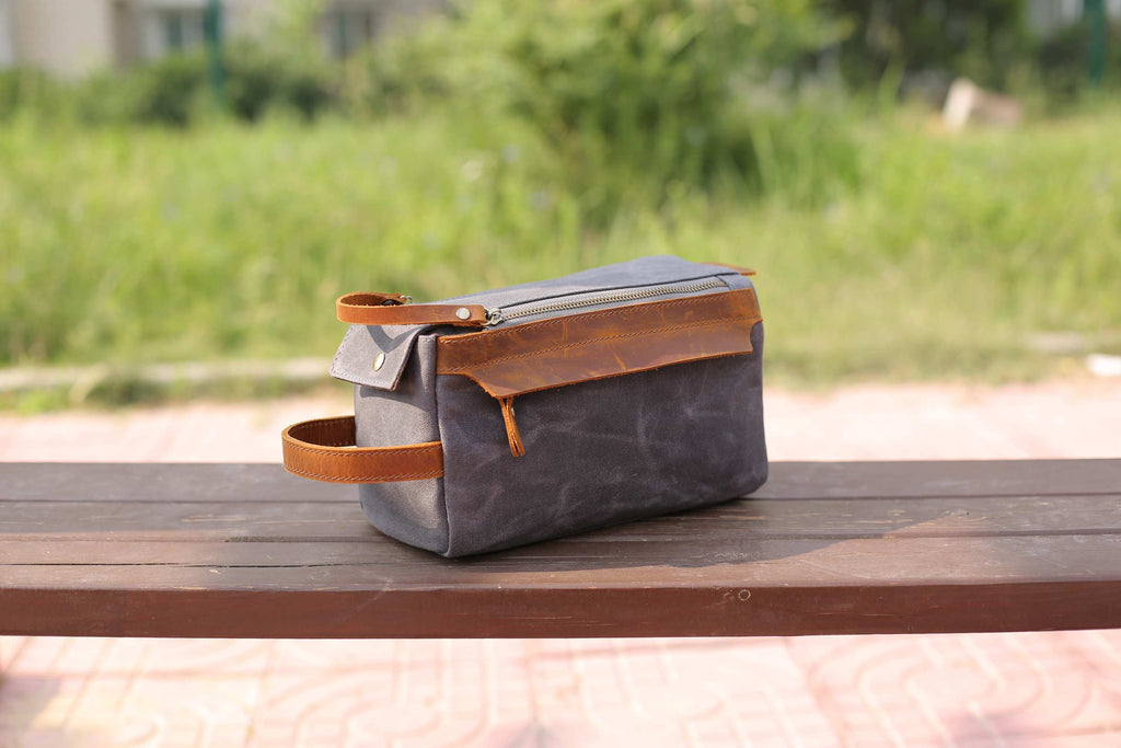 Groomsmen Gift, Personalized Waxed Canvas Toiletry Bag with Monogram, Dopp Kit, Mens Gift, Wedding Gift