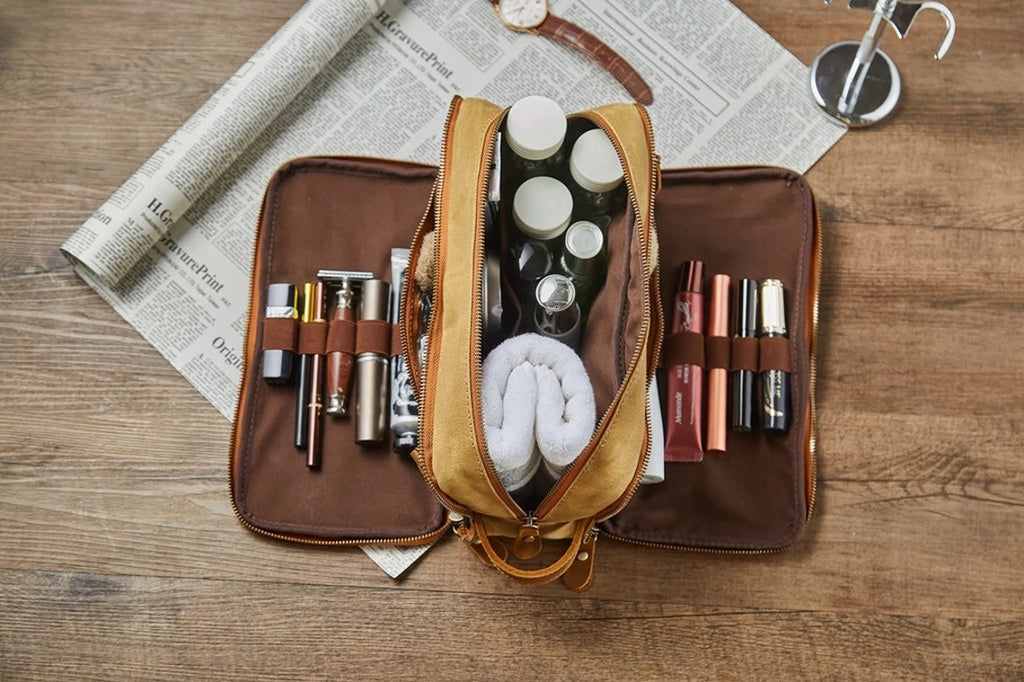 Personalized Groomsmen Gifts, Waxed Canvas Toiletry Bag with Monogram, Dopp Kit, Best Man Gift