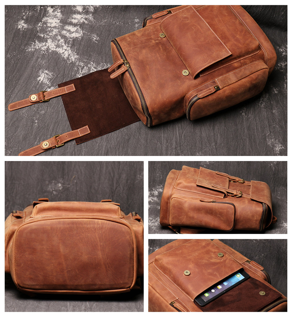 Personalized Large Leather Backpack, Travel Rucksack, Weekend Bag For Men & Women, Best Gift for Men
