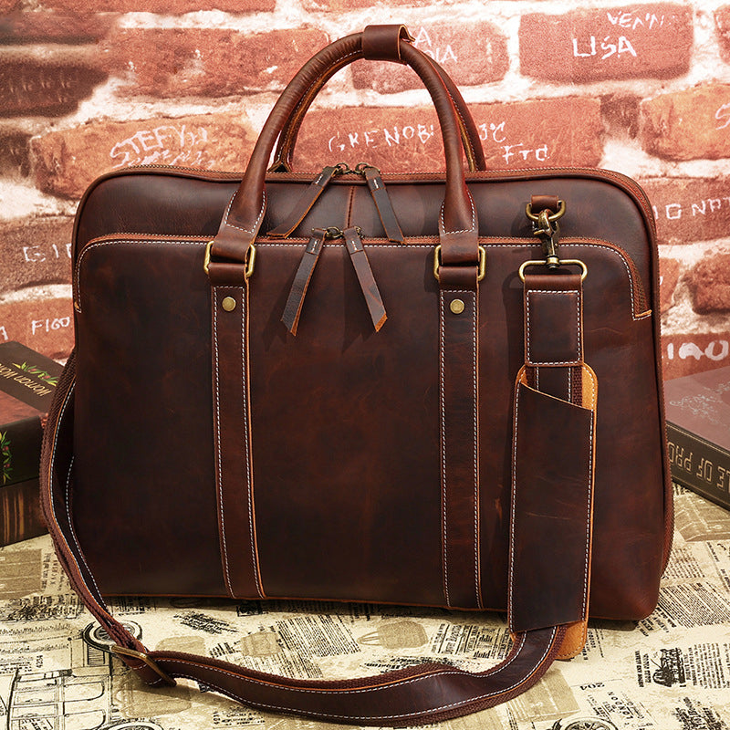 Personalized Leather Briefcase Anniversary Gift for Him Shoulder Bag Top Handle Leather Bag Laptop Bag