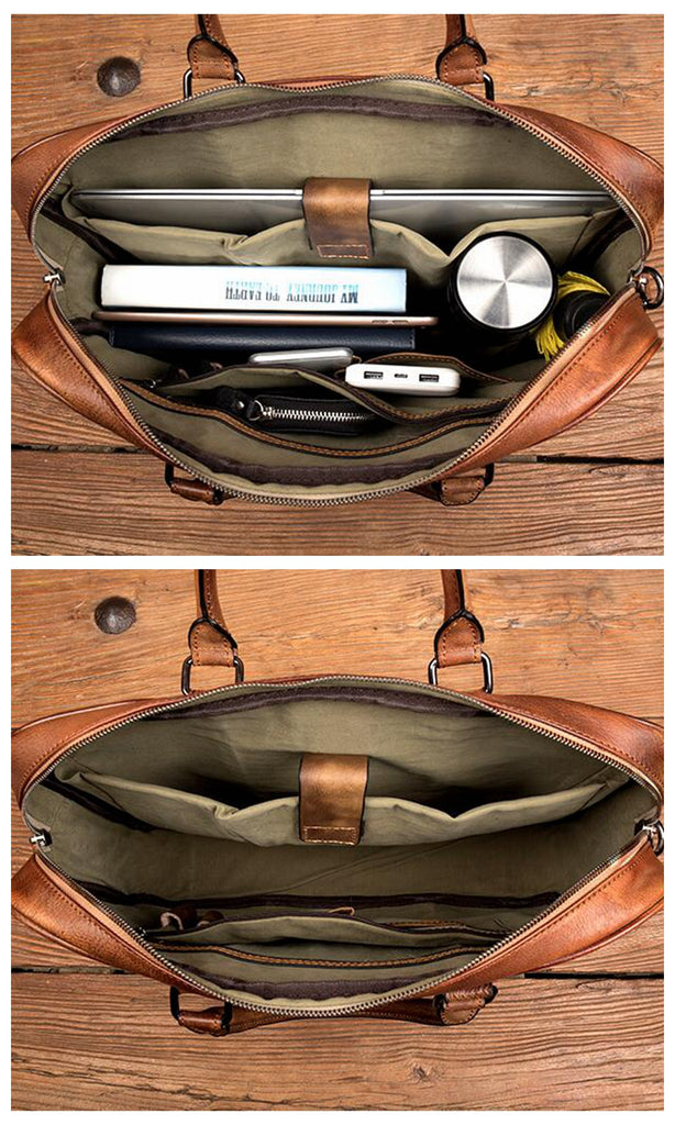 Personalized Leather Messenger Bag Men's Leather Briefcase Crossbody Laptop Bag