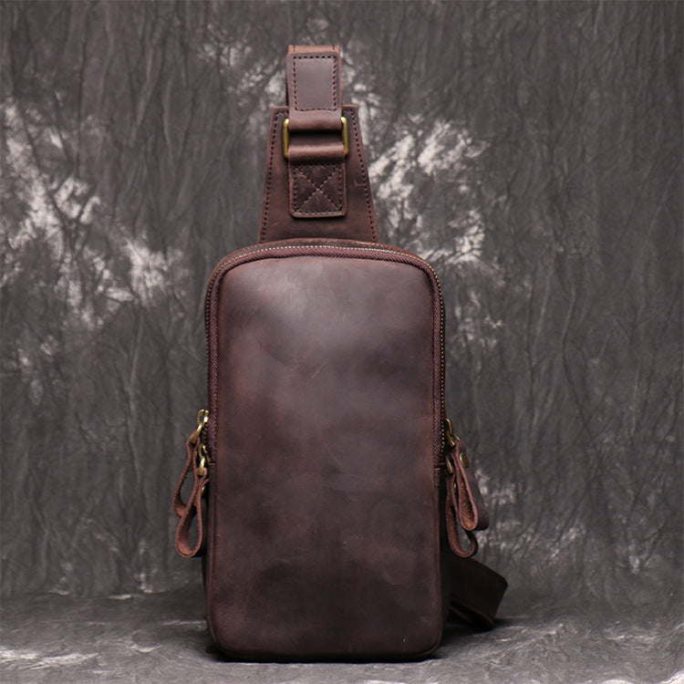 Unisex Leather Chest Bag Large Capacity Sling Bag Mens Leather Unbalance Backpack Mens Leather Motorcycle Bag LJ1078