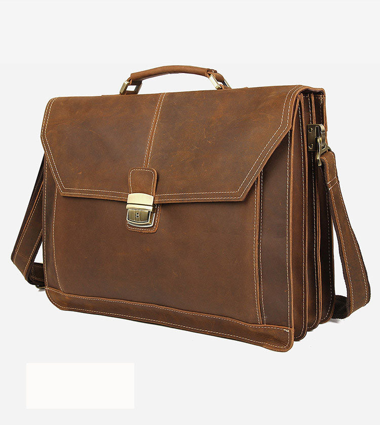 Leather Shoulder Briefcase, Messenger Bag, Leather Laptop Bag, Leather Business Bag,Men's Bag,Handmade Bag