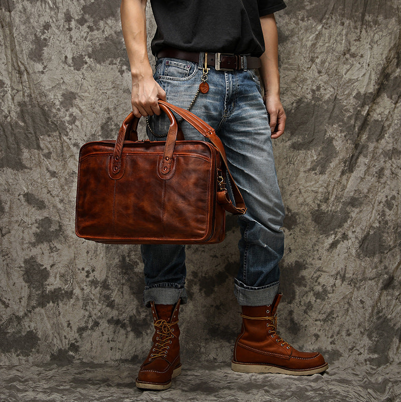 Handmade 15'' Laptop Bag, Leather Briefcase Men, Leather Crossbody Bag, Messenger Bag, Leather Portfolio