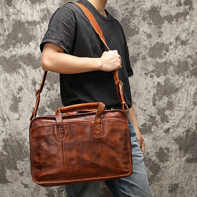 Handmade 15'' Laptop Bag, Leather Briefcase Men, Leather Crossbody Bag, Messenger Bag, Leather Portfolio