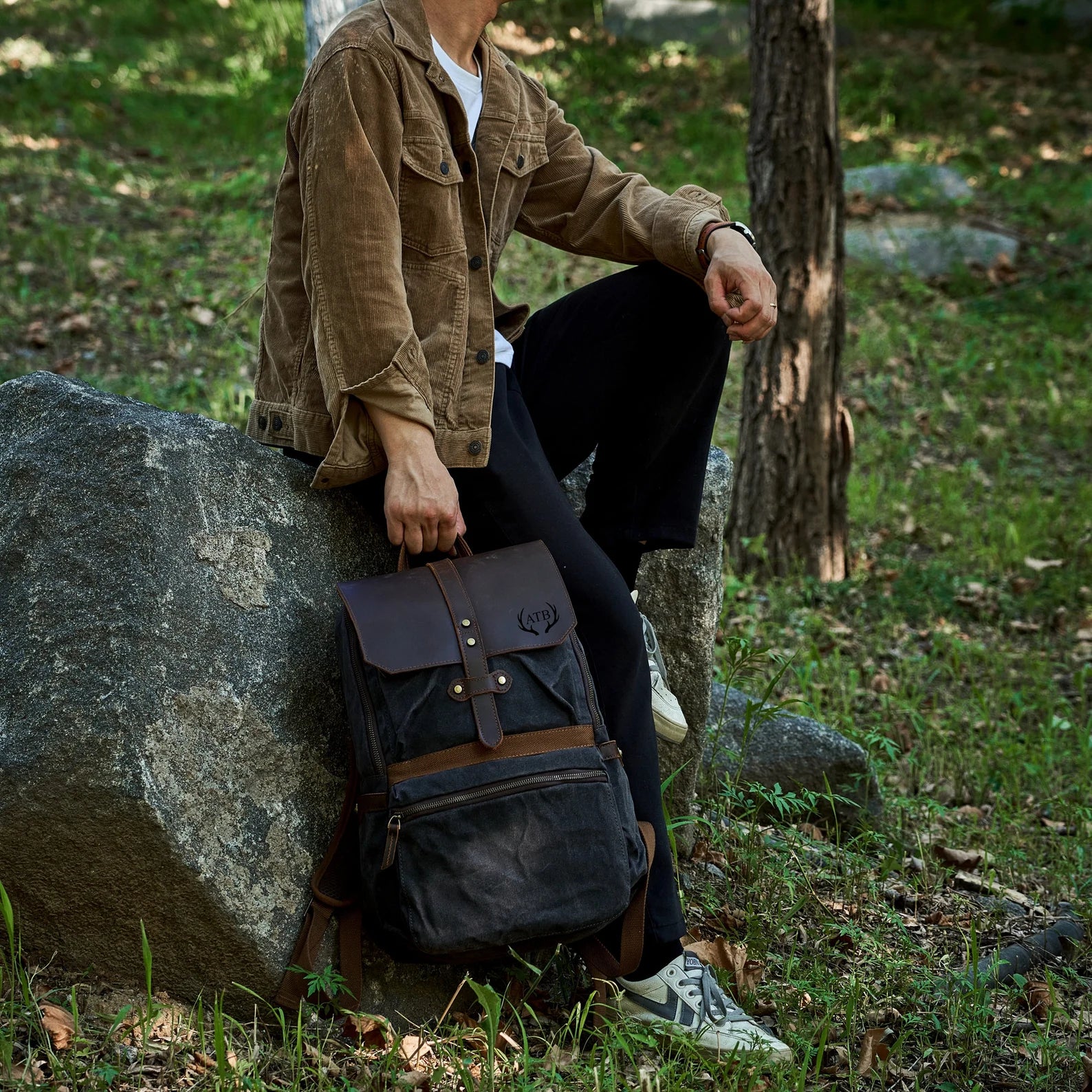 canvas backpacks mens leather Laptop Backpack, Waxed Canvas Backpack, Leather Backpack, Teacher Backpack, Personalized Backpack, Fathers Day Gift Gray / Yes