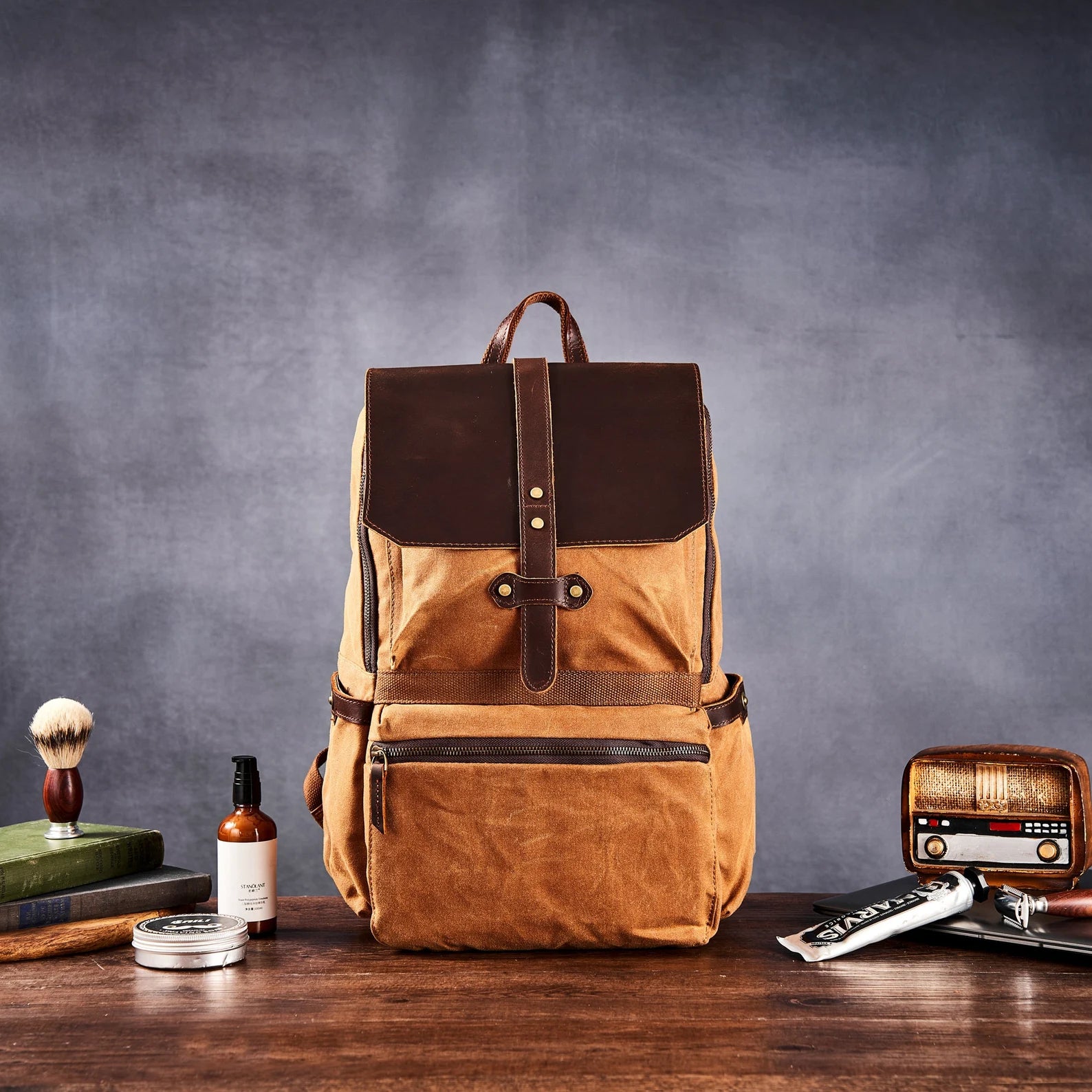 best canvas laptop backpack Backpack, Waxed Backpack, Leather Backpack, Teacher Back – LISABAG shoot day backpack Watch Big Angry Fish 33x18x45 CM (length x Color:Green Pumpkin Purple