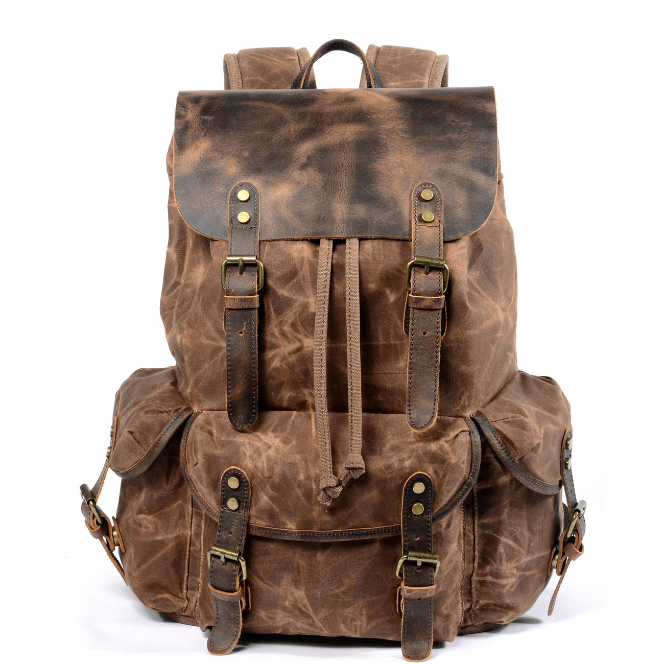 Personalized Canvas Leather Travel Backpack, Laptop Rucksack, Unisex Canvas Backpack, Hiking Backpack Coffee / No
