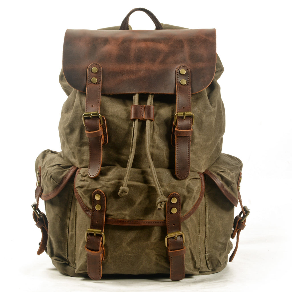 Personalized Canvas Leather Travel Backpack, Laptop Rucksack, Unisex Canvas Backpack, Hiking Backpack