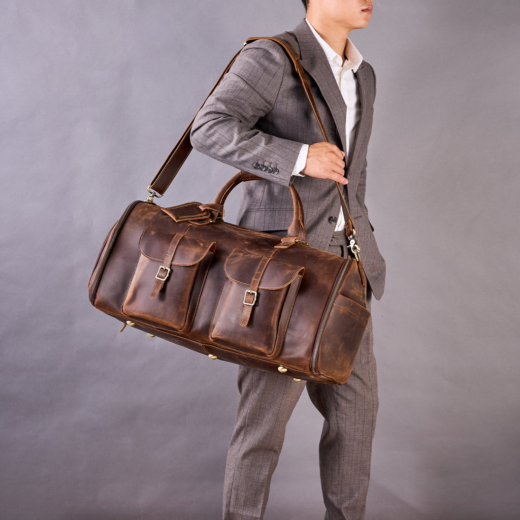 Personalized Mens Leather Garment Bag for Travel, Leather Duffel Bag, Convertible Garment Bag with Shoes Compartmen, Carry-on Bag