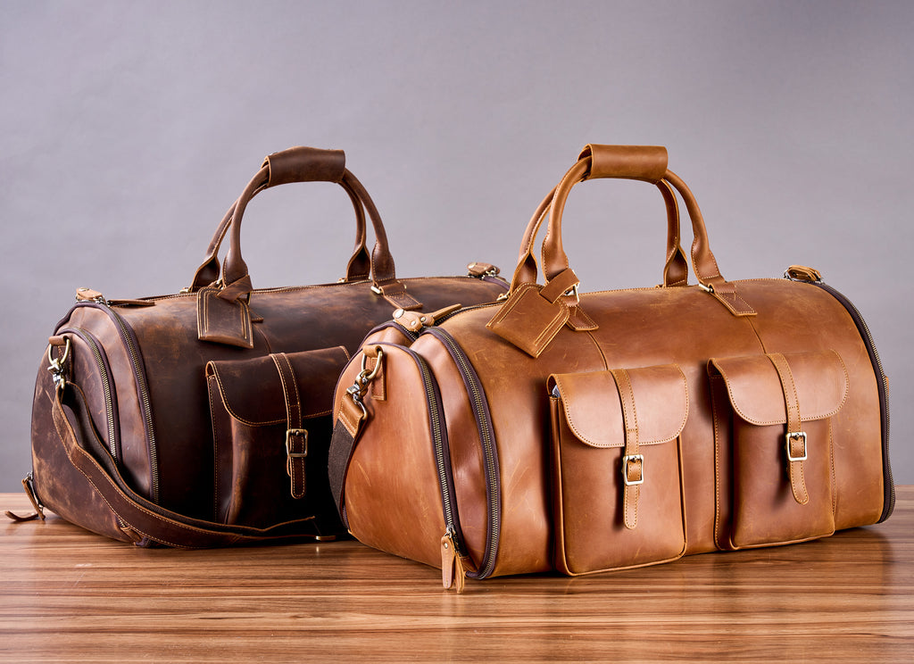 Personalized Mens Leather Garment Bag for Travel, Leather Duffel Bag, Convertible Garment Bag with Shoes Compartmen, Carry-on Bag