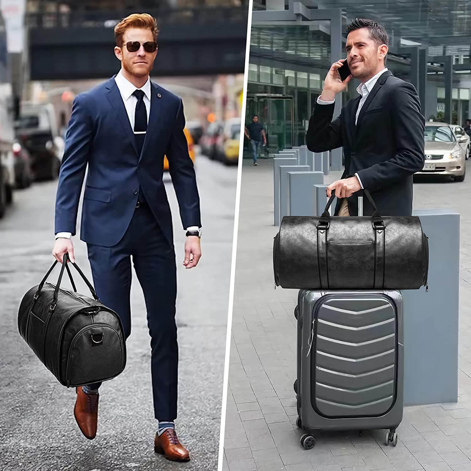 2 in 1 Duffel Garment Bag Hanging Suit Travel Bag w/ Shoe Compartment &  Strap