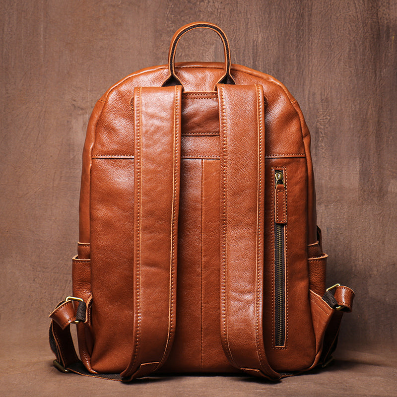 Personalized Leather Backpack,Unisex Vintage Soft Look,Minimalist Style,Versatile Leather Backpack,Monogrammed Leather Rucksack Coffee / Yes