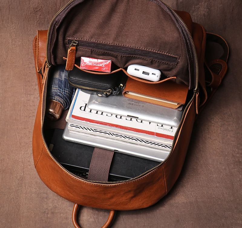 Personalized Leather Backpack,Unisex Vintage Soft Look,Minimalist Style,Versatile Leather Backpack,Monogrammed Leather Rucksack Coffee / Yes