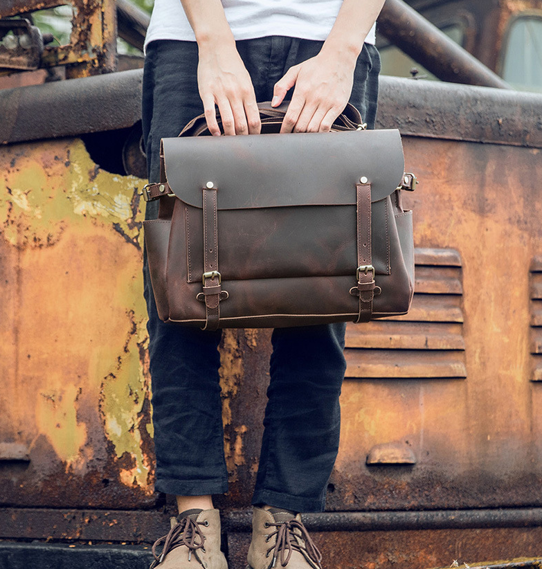 Full Grain Leather Briefcase Men's Leather Laptop Bag Large Satchel Bag Gift for Anniversary Mens Shoulder Bag