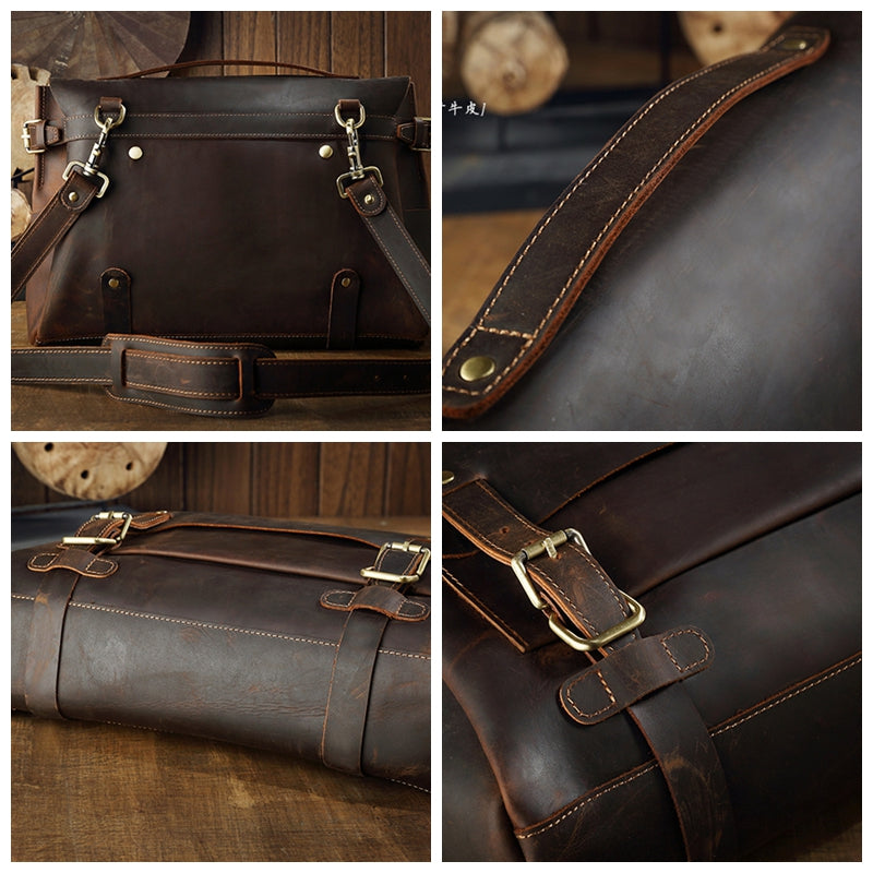 Full Grain Leather Briefcase Men's Leather Laptop Bag Large Satchel Bag Gift for Anniversary Mens Shoulder Bag