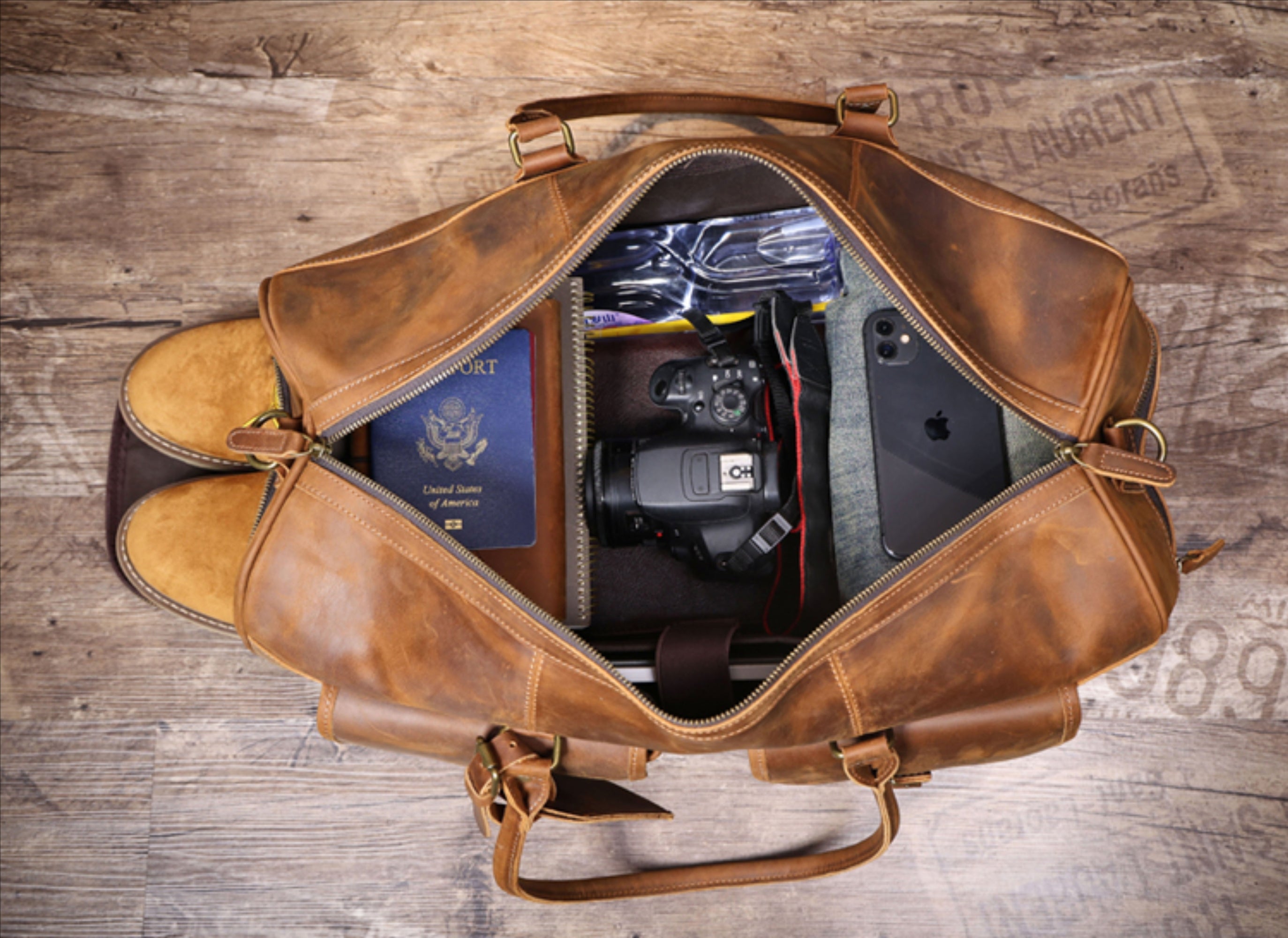 Personalized Leather Duffle Bag, Large Travel Bag, Mens Leather Weekend Bag, Outdoor Bag, Holdall Bag Dark Brown / No