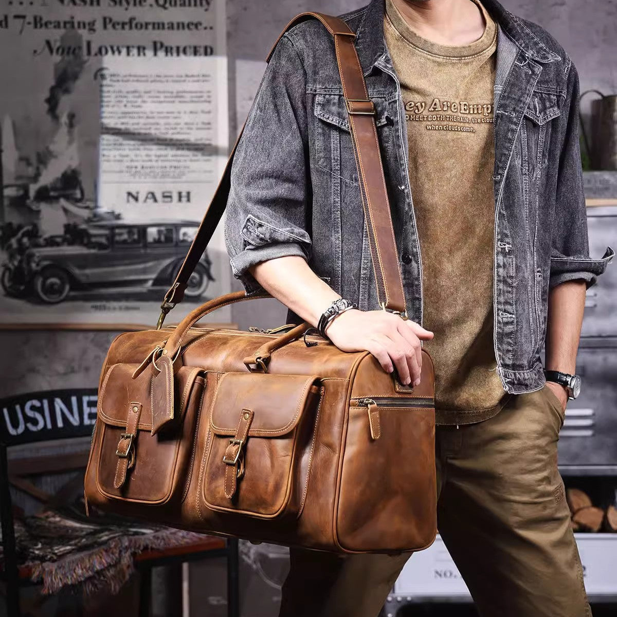 Personalized Leather Duffle Bag, Large Travel Bag, Mens Leather