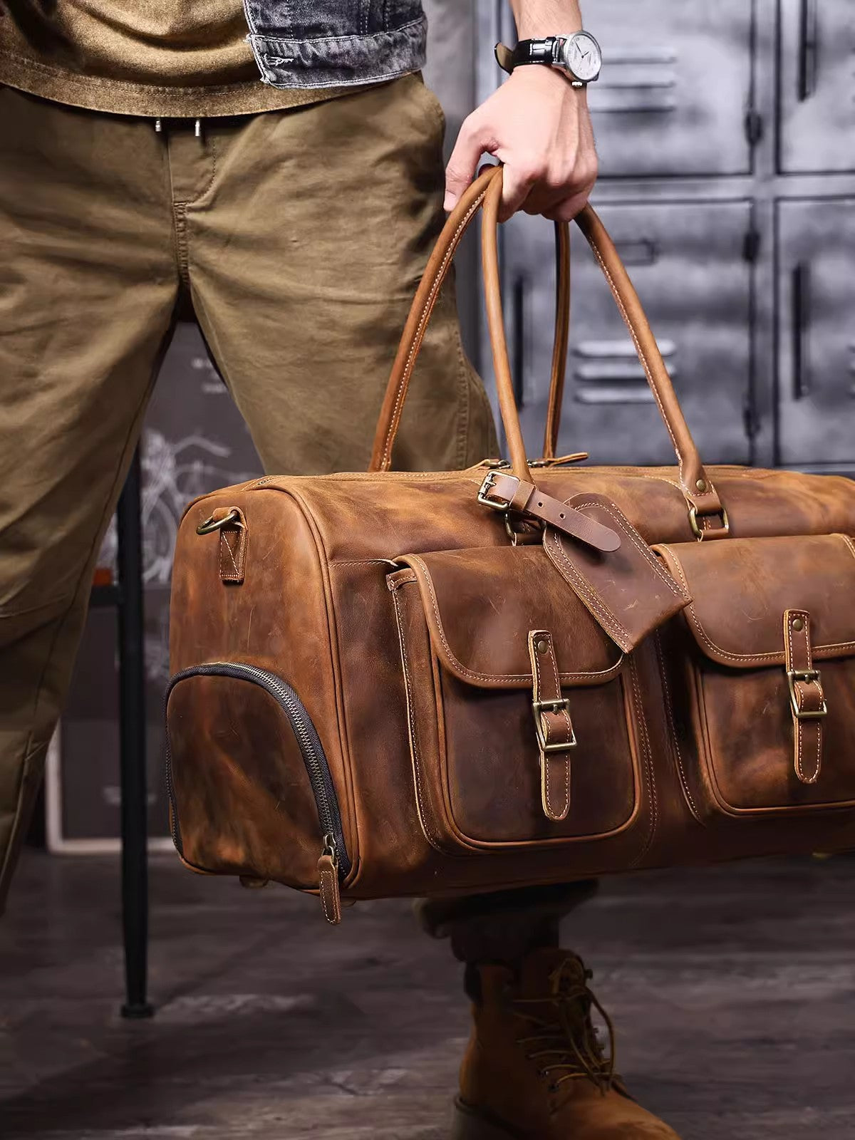 Personalized Leather Duffle Bag, Large Travel Bag, Mens Leather