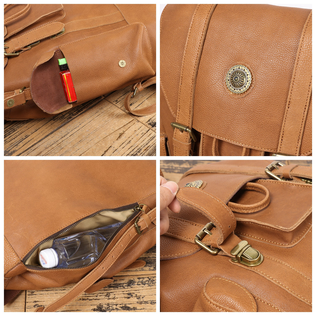 Full Grain Leather Backpack Unisex School Backpack 15.6'' Laptop Backpack Weekender Backpack NP03