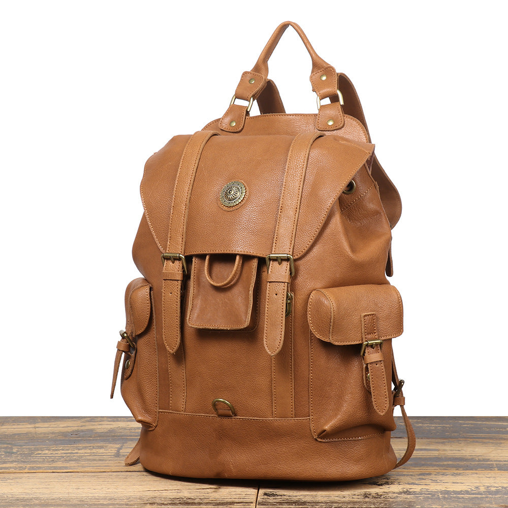 15 orleans leather backpack Full Grain Leather Backpack Unisex School Backpack 15.6'' Laptop Backpack Weekender Backpack NP03 Vintage Brown / No