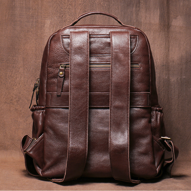 Handmade Leather Backpack for Laptop,Monogram Leather Rucksack,Leather Backpack Purse,Personalized Backpack Brown / Yes