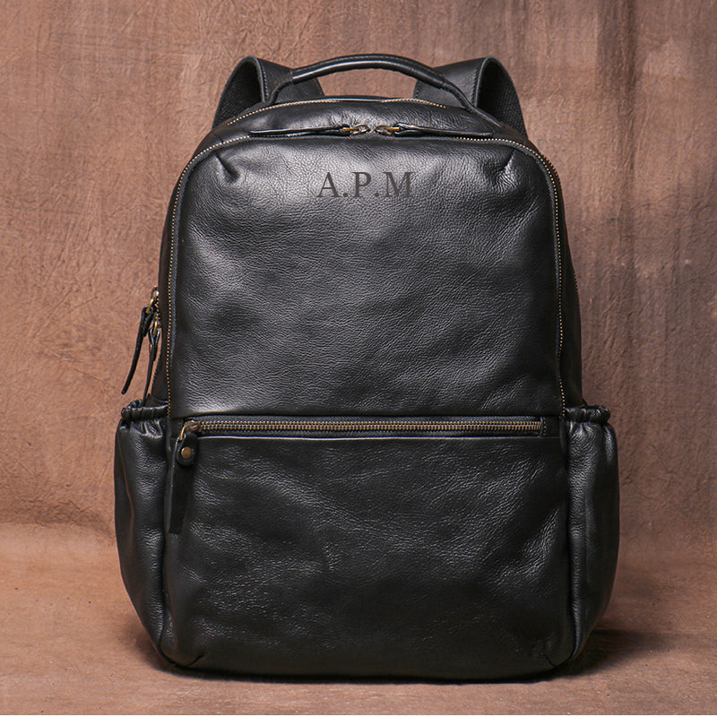 Handmade Leather Backpack for Laptop,Monogram Leather Rucksack,Leather Backpack Purse,Personalized Backpack Brown / Yes