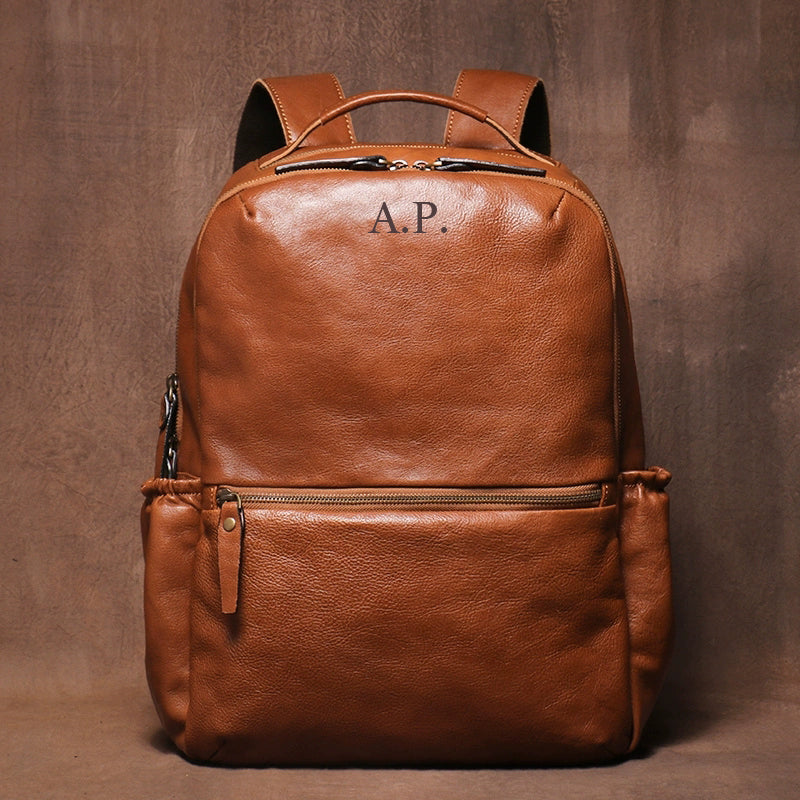 Handmade Full Grain Leather Backpack, Personalized Leather Rucksack, 15" Laptop Backpack, Leather Anniversary Gift, Daily Leather Backpack