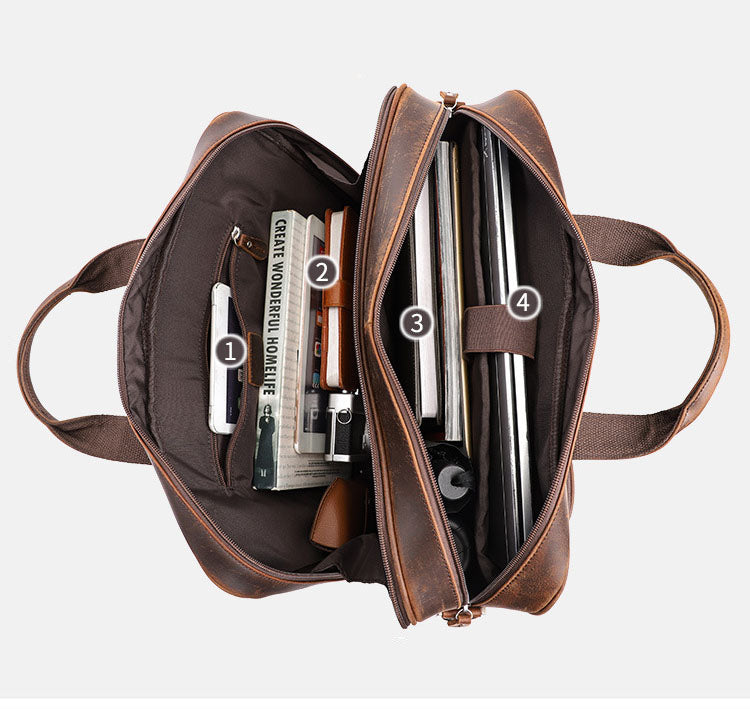 Handmade Grain Leather Messenger Bag, Briefcase for Men, Leather Laptop Bag, Leather Business Bag