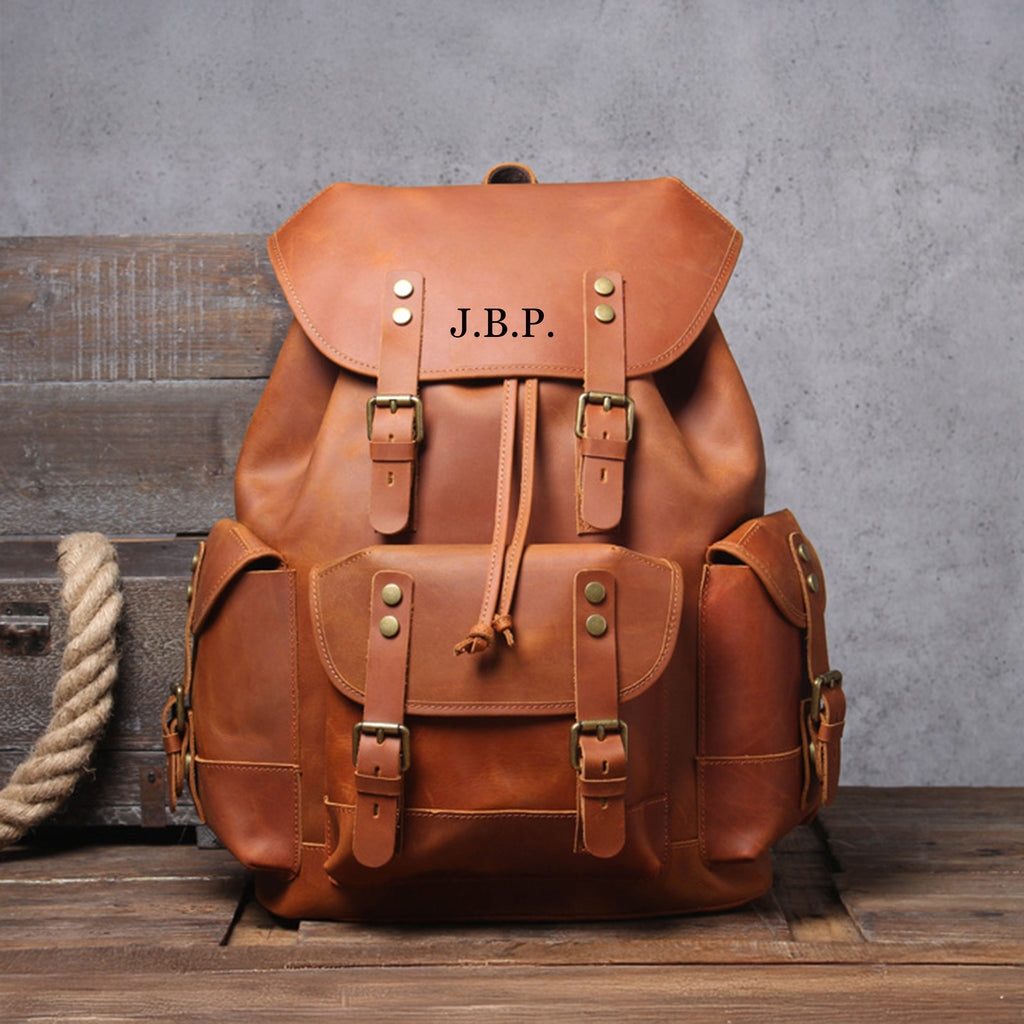 15 Inch Leather Laptop Backpack, Personalized Full Grain Leather Rucksack, Anniversary Gifts, Christmas Gifts for Him