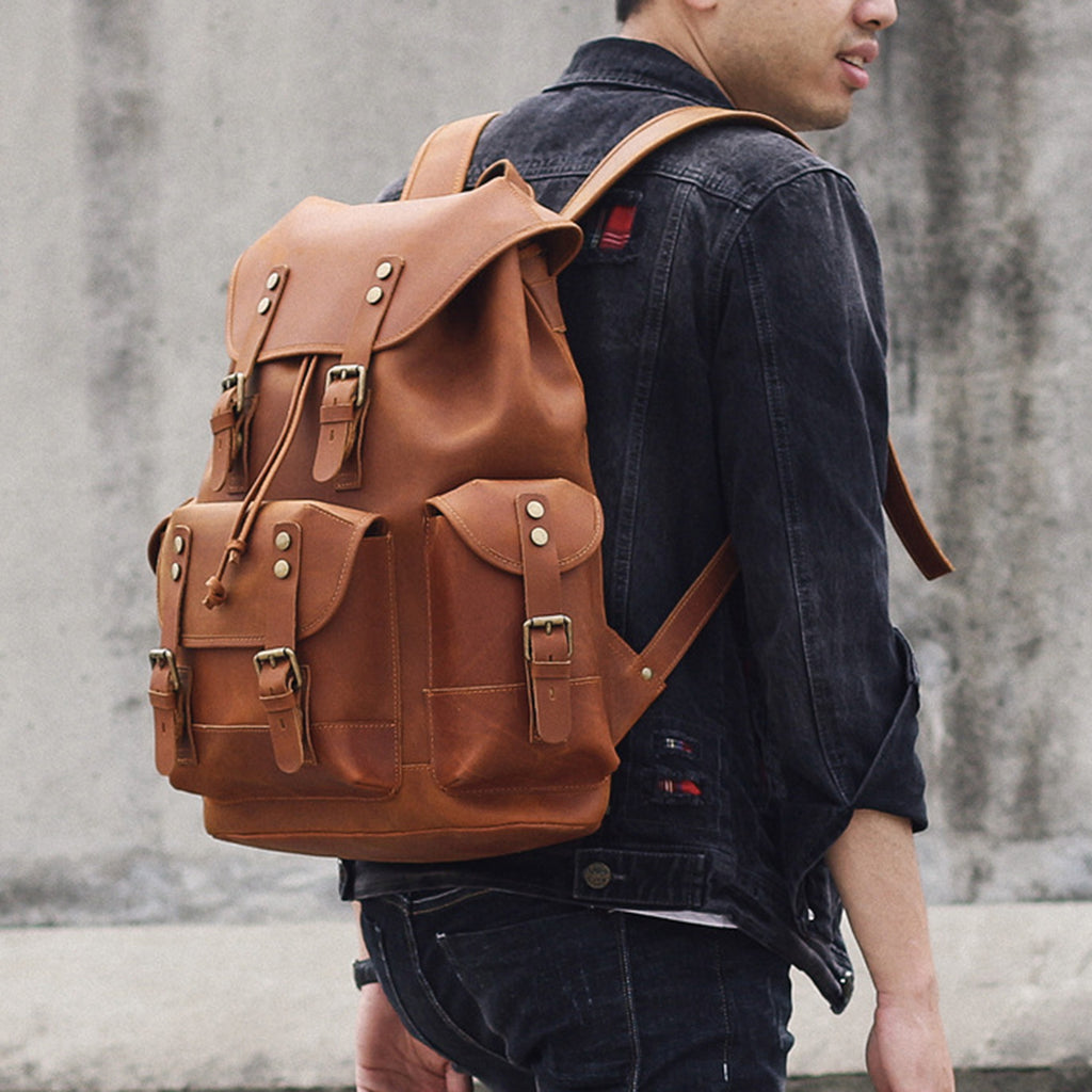 15 Inch Leather Laptop Backpack, Personalized Full Grain Leather Rucksack, Anniversary Gifts, Christmas Gifts for Him