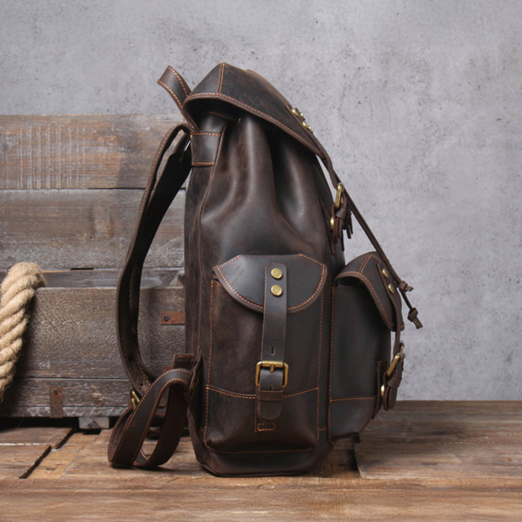 15 Inch Leather Laptop Backpack, Personalized Full Grain Leather Rucksack, Anniversary Gifts, Christmas Gifts for Him