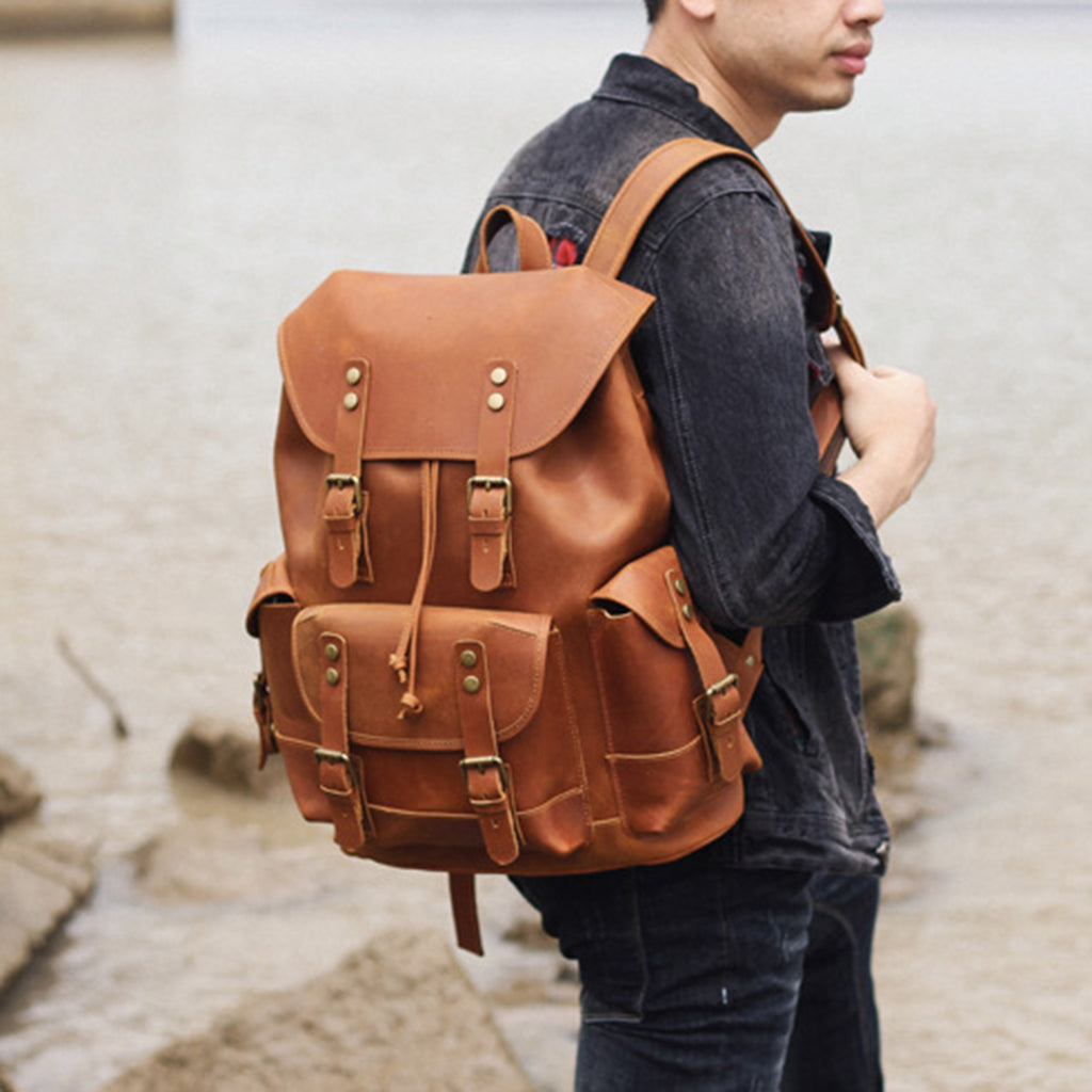 15 Inch Leather Laptop Backpack, Personalized Full Grain Leather Rucksack, Anniversary Gifts, Christmas Gifts for Him