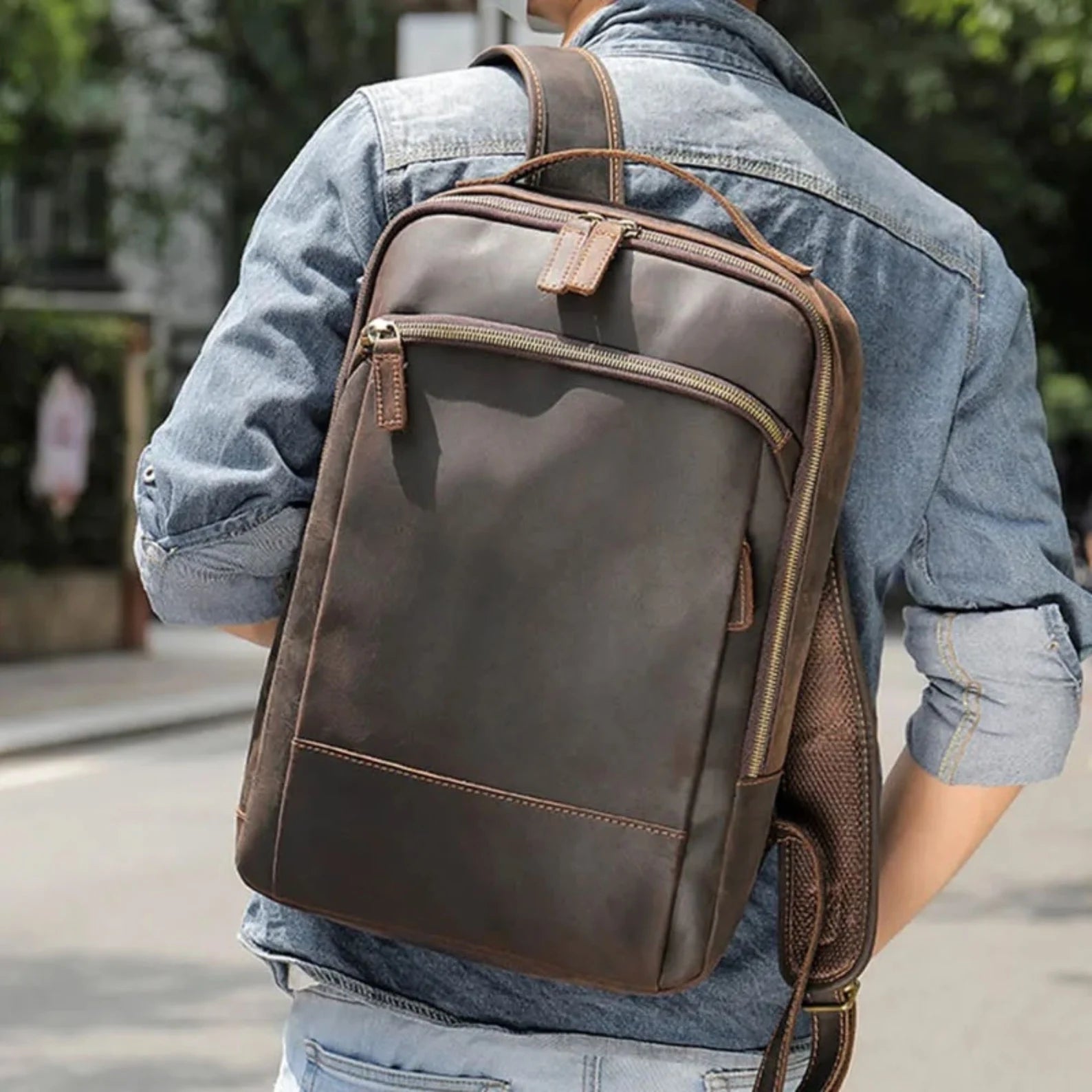 Personalized Leather Backpack 15.6‘’ Laptop Daypack Full Grain Leather School Backpack Dark Brown / Yes