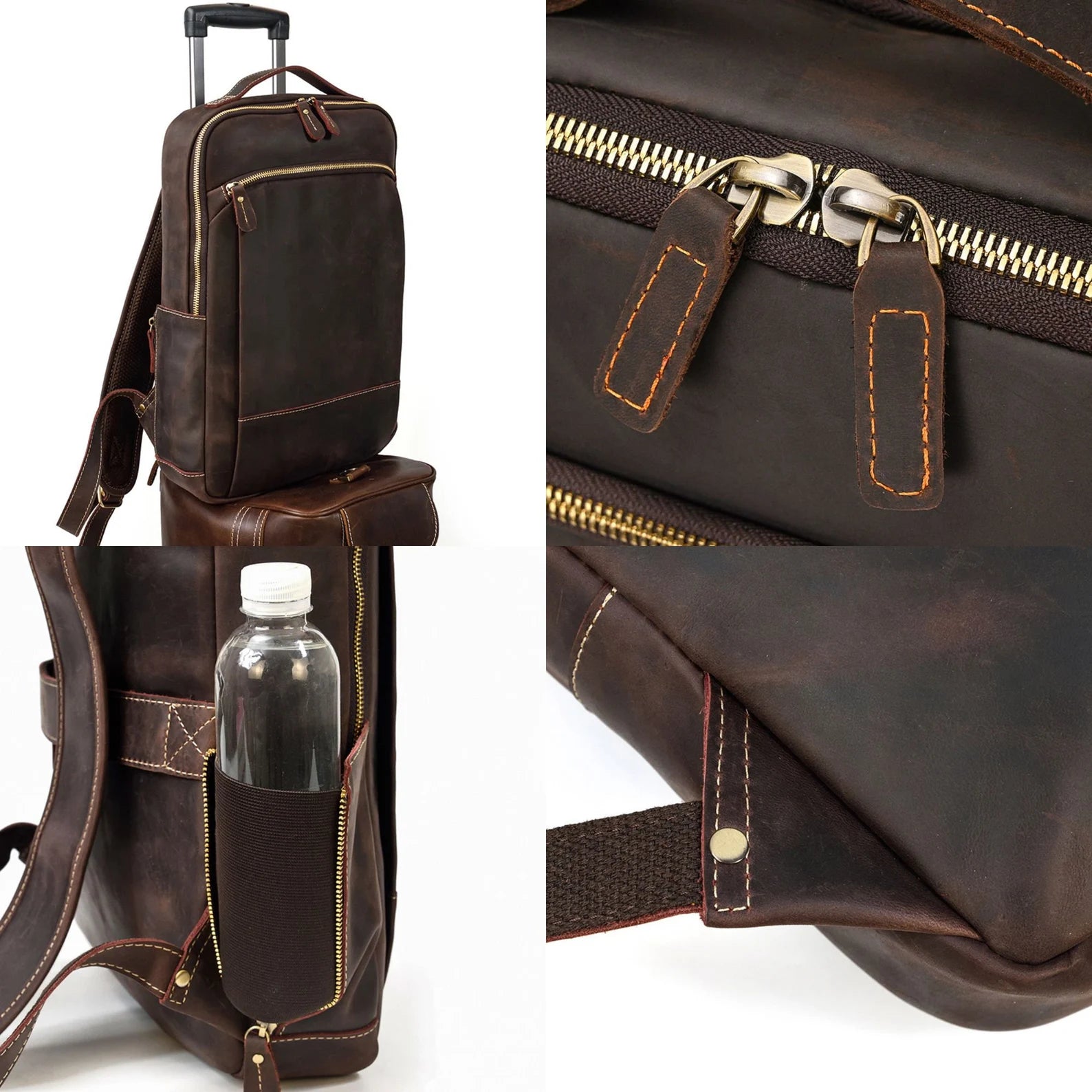 black brown 1826 leather backpack Personalized Leather Backpack 15.6‘’ Laptop Daypack Full Grain Leather School Backpack Dark Brown / Yes