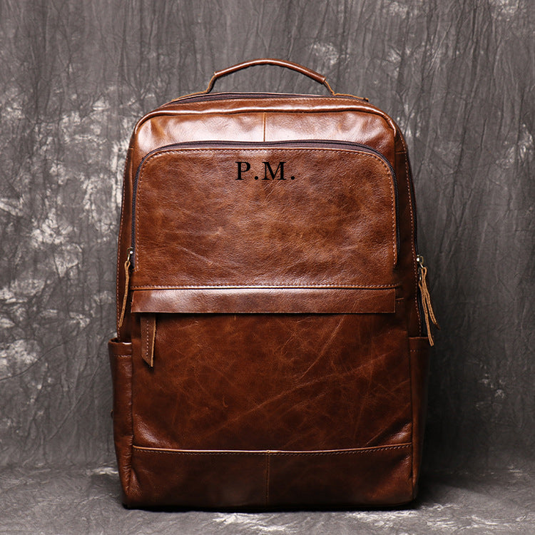 Retro Full Grain Leather Backpack Mens Leather Travel Backpack Genuine Leather Large Capacity Handle Bag Unisex Laptop Bag