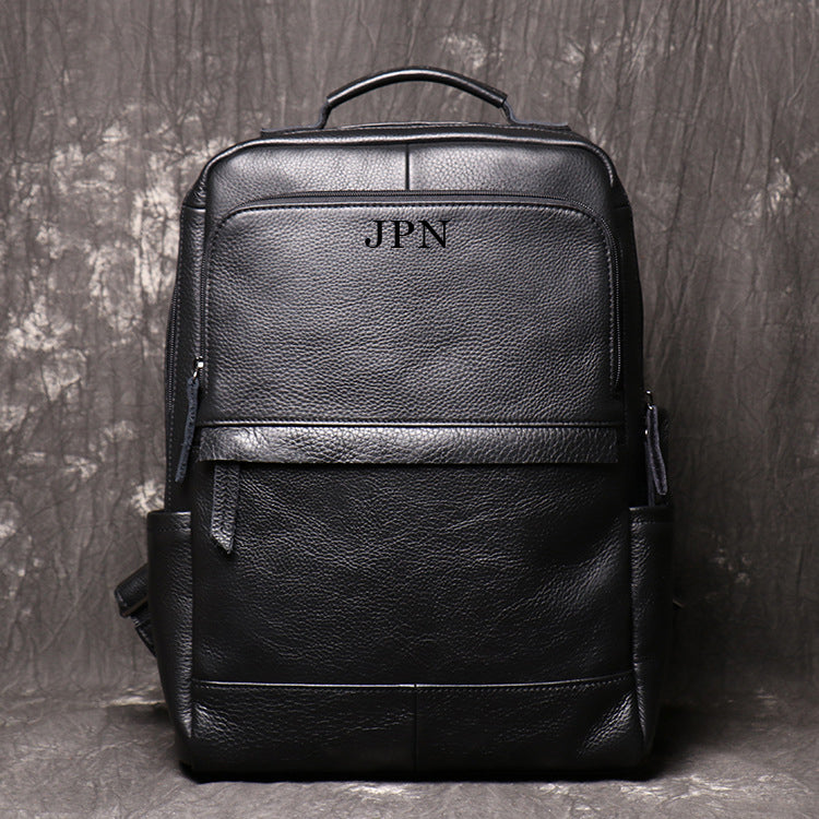 Retro Full Grain Leather Backpack Mens Leather Travel Backpack Genuine Leather Large Capacity Handle Bag Unisex Laptop Bag Black / Yes