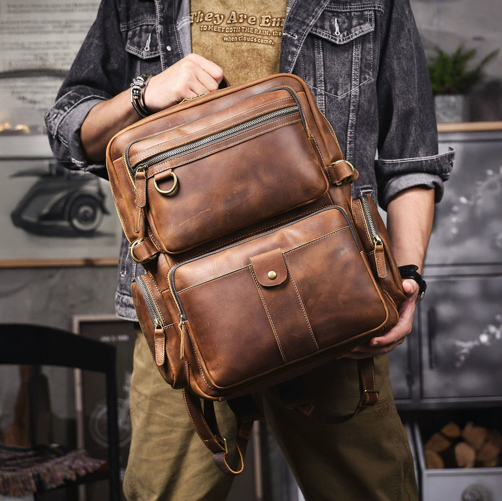 Personalized Full Grain Leather Backpack, Men Leather Travel Backpack, 15'' Laptop Backpack, Best Gift for Him, Dad Gift, Father's Day Gift