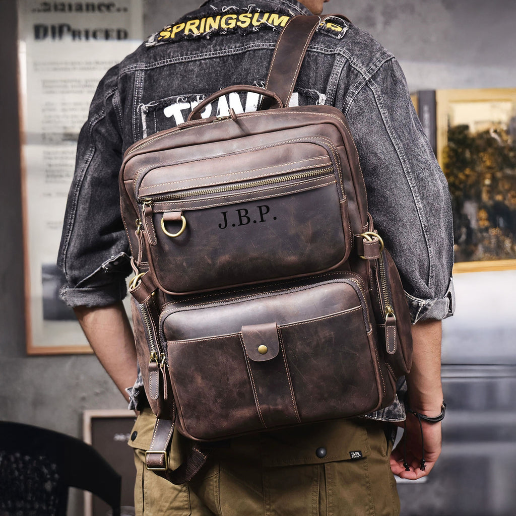Personalized Full Grain Leather Backpack, Men Leather Travel Backpack, 15'' Laptop Backpack, Best Gift for Him, Dad Gift, Father's Day Gift
