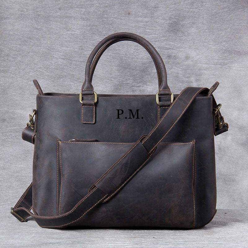 Men's Leather Shoulder Briefcase, Messenger Bag, Laptop Bag, Leather Business Bag, Handmade Bag