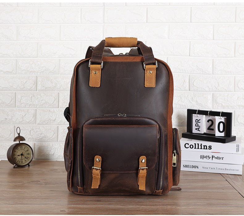 Leather Camera Backpack, Vintage Shoulder Camera Backpack For DSLR/Mirrorless Camera Yes