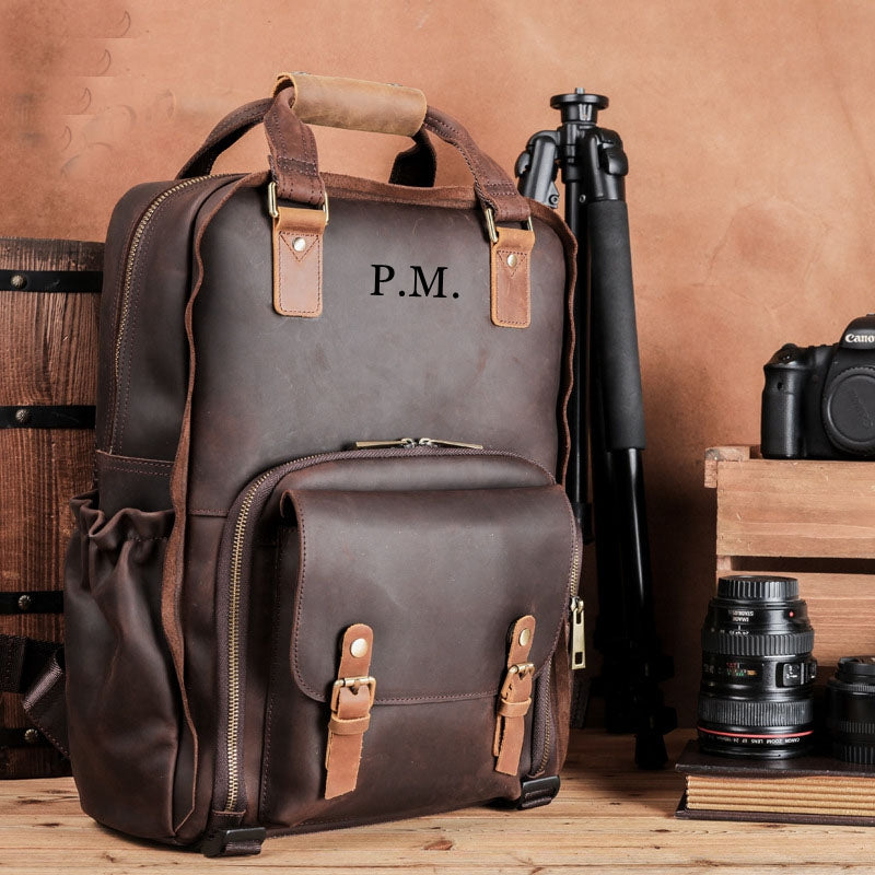 Leather Camera Backpack, Vintage Shoulder Camera Backpack For DSLR/Mirrorless Camera