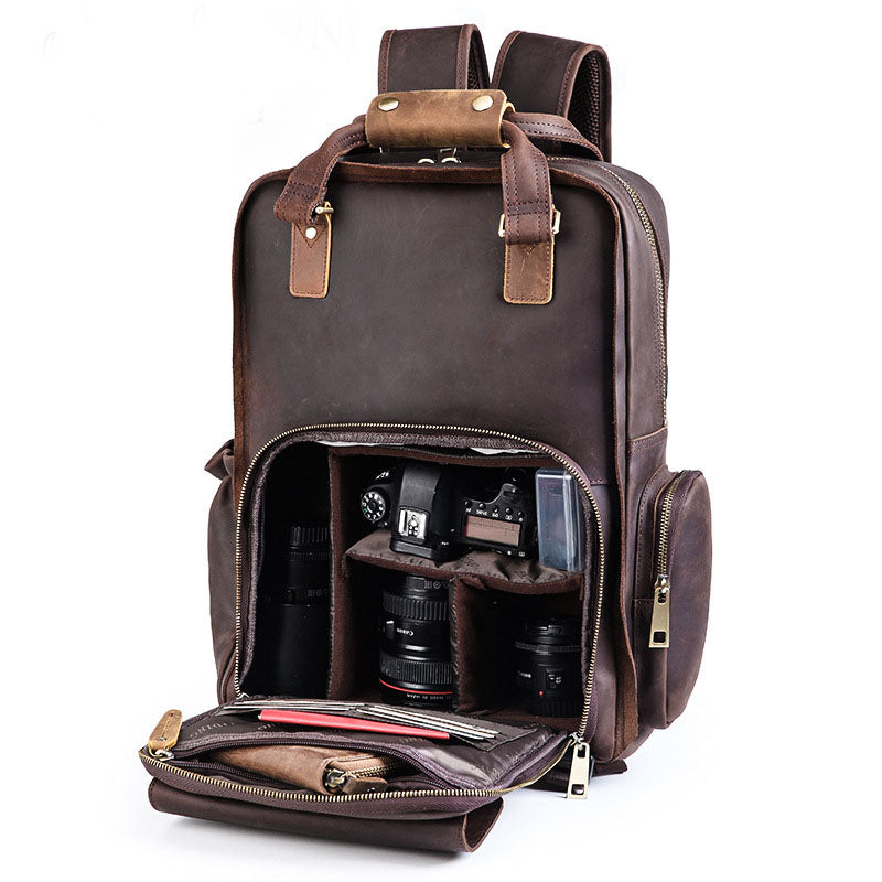 Leather Camera Backpack, Vintage Shoulder Camera Backpack For DSLR/Mirrorless Camera