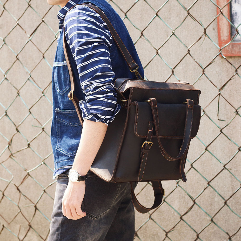 Multifunctional Leather Bag, Messenger Bag, Laptop Bag, Men's