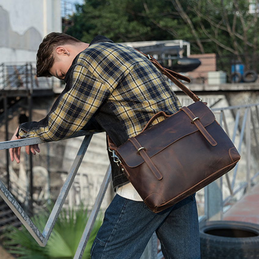 Leather Messenger Bag, Leather Laptop Briefcase, Classy Bag, Handmade Cross-body Bag, Retro Metropolitan Fashion, Hip